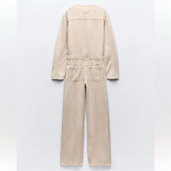 ZARA LONG FLOWY CREAM JUMPSUIT - Picture 2 of 4